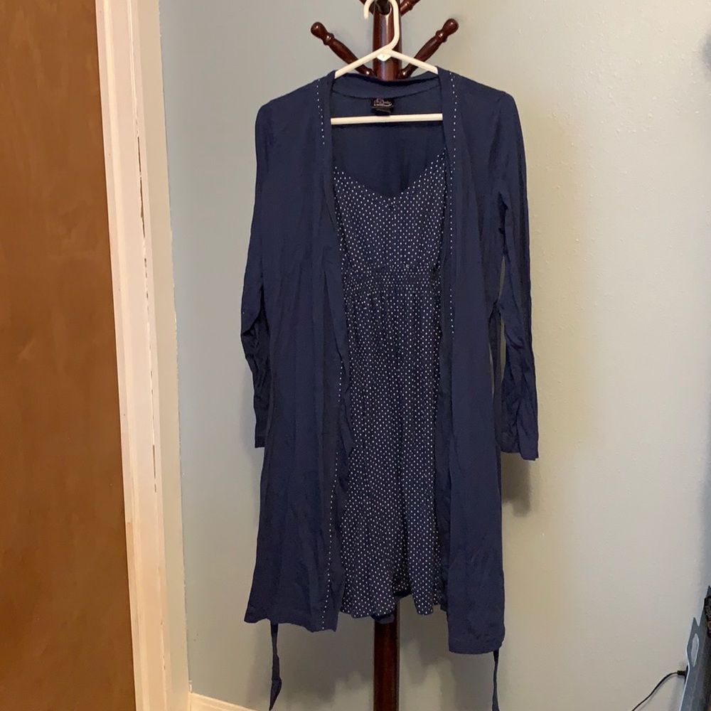 Nursing nightgown and robe set maternity Large (Blue)